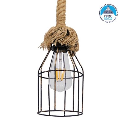 GLOBOSTAR® LAICO 01129 Vintage Κρεμαστό Φωτιστικό Οροφής με Ντουί 1 x E27 AC 220-240V IP20 - Μπρούτζινο & Μπεζ - Μ12 x Π12 x Υ100cm