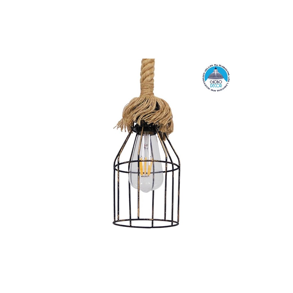 GLOBOSTAR® LAICO 01129 Vintage Κρεμαστό Φωτιστικό Οροφής με Ντουί 1 x E27 AC 220-240V IP20 - Μπρούτζινο & Μπεζ - Μ12 x Π12 x Υ100cm