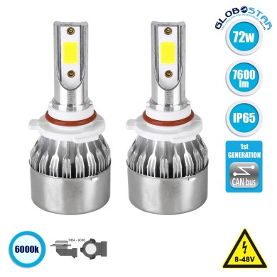 GloboStar® 82010 HB4 9006 C6 Line KIT Βασικού Φωτισμού Αυτοκινήτου & Φορτηγού 1st Generation Can-Bus Series LED CREE CXB COB 72W 7600lm DC 8-48V Αδιάβροχο IP65 Ψυχρό Λευκό 6000K