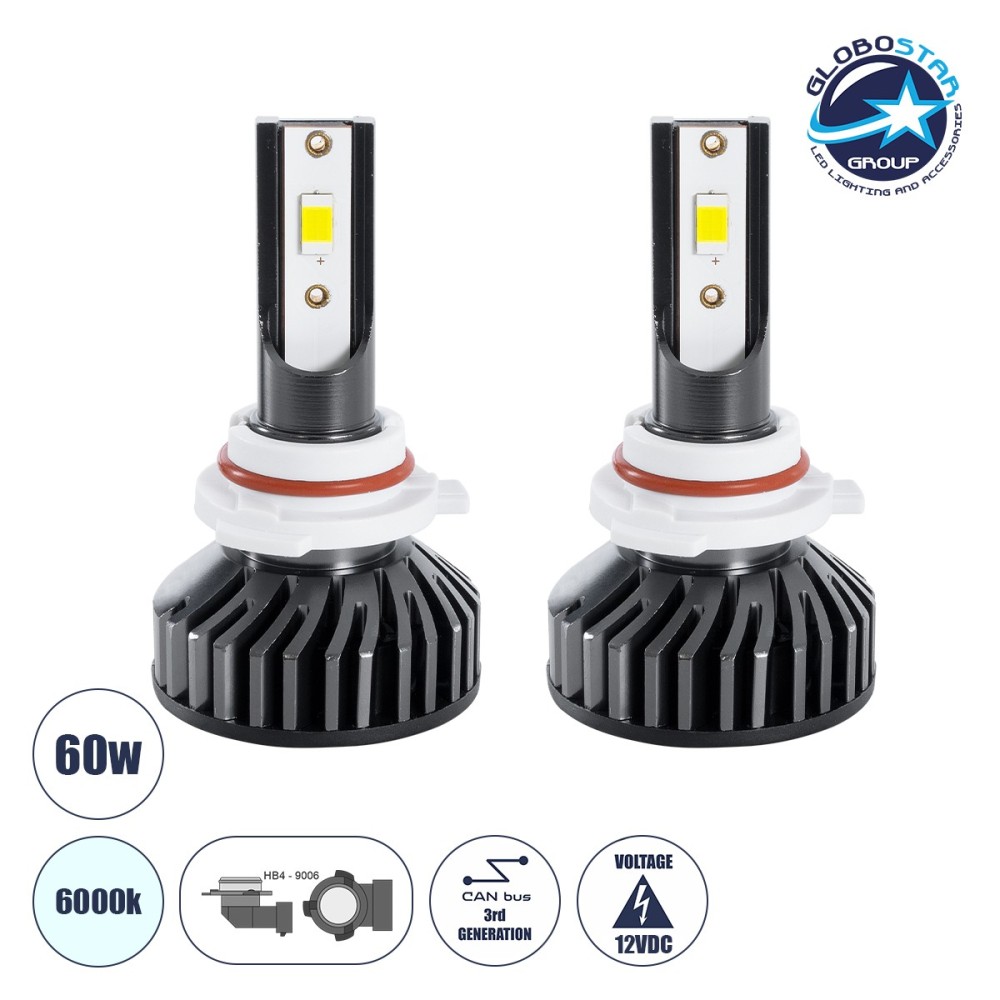 GLOBOSTAR® LEDKITF2 82030 Λάμπα HB4 9006 CANbus LED 30W-60W 3500lm-7000lm 360° DC 12-24V Αδιάβροχο IP65 Ψυχρό Λευκό 6000K - CREE COB Chip - Μ4 x Π4 x Υ6.6cm - Πακέτο 2 Τεμαχίων - 2 Χρόνια Εγγύηση