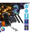 85809 Διακοσμητική Γιρλάντα 10 Μέτρων με Controller 8 Προγραμμάτων Φωτισμού - 100 LED 4W με Ενσωματωμένη Μπαταρία 600mAh - Φωτοβολταϊκό Πάνελ - Αισθητήρα Ημέρας-Νύχτας - Βάση Κήπου & Σκούρο Πράσινο Καλώδιο Αδιάβροχη IP65 Πολύχρωμη RGB Μ10m