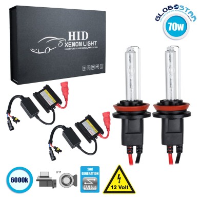 GloboStar® 84107 H11 CB Line KIT Βασικού Φωτισμού Αυτοκινήτου & Μοτοσυκλέτας 2nd Generation Can-Bus Series XENON 70W 6400lm DC 9-16V Αδιάβροχο IP65 Ψυχρό Λευκό 6000K