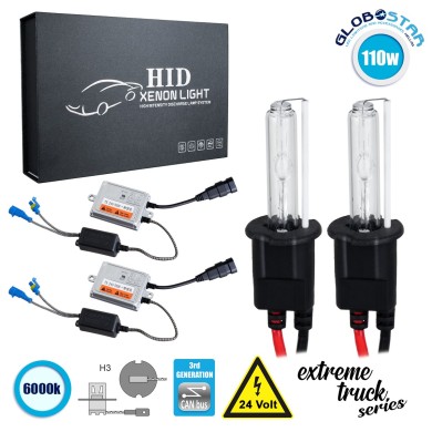GloboStar® 84123 H3 XCB Line KIT Βασικού Φωτισμού Φορτηγού 3rd Generation Can-Bus Extreme Truck Series XENON 110W 10350lm DC 24V Αδιάβροχο IP65 Ψυχρό Λευκό 6000K