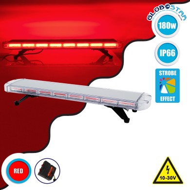 GloboStar® 85186 PRO Series Φάρος Σήμανσης Οχήματος Πυροσβεστικής για Αυτοκίνητα & Φορτηγά 6 Προγραμμάτων Φωτισμού STROBE LED COB 180W DC 10-30V Αδιάβροχος IP66 Κόκκινο