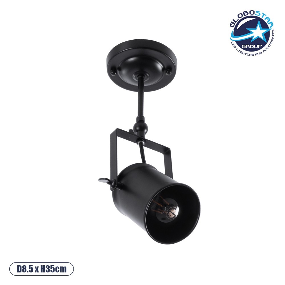 GLOBOSTAR® HOLLYWOOD 01153 Vintage Φωτιστικό Οροφής με Ντουί 1 x E27 AC 220-240V IP20 - Μαύρο - Μ8.5 x Π8.5 x Υ35cm