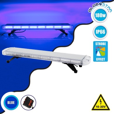 GloboStar® 85188 PRO Series Φάρος Σήμανσης Οχήματος Αστυνομίας για Αυτοκίνητα & Φορτηγά 6 Προγραμμάτων Φωτισμού STROBE LED COB 180W DC 10-30V Αδιάβροχος IP66 Μπλε
