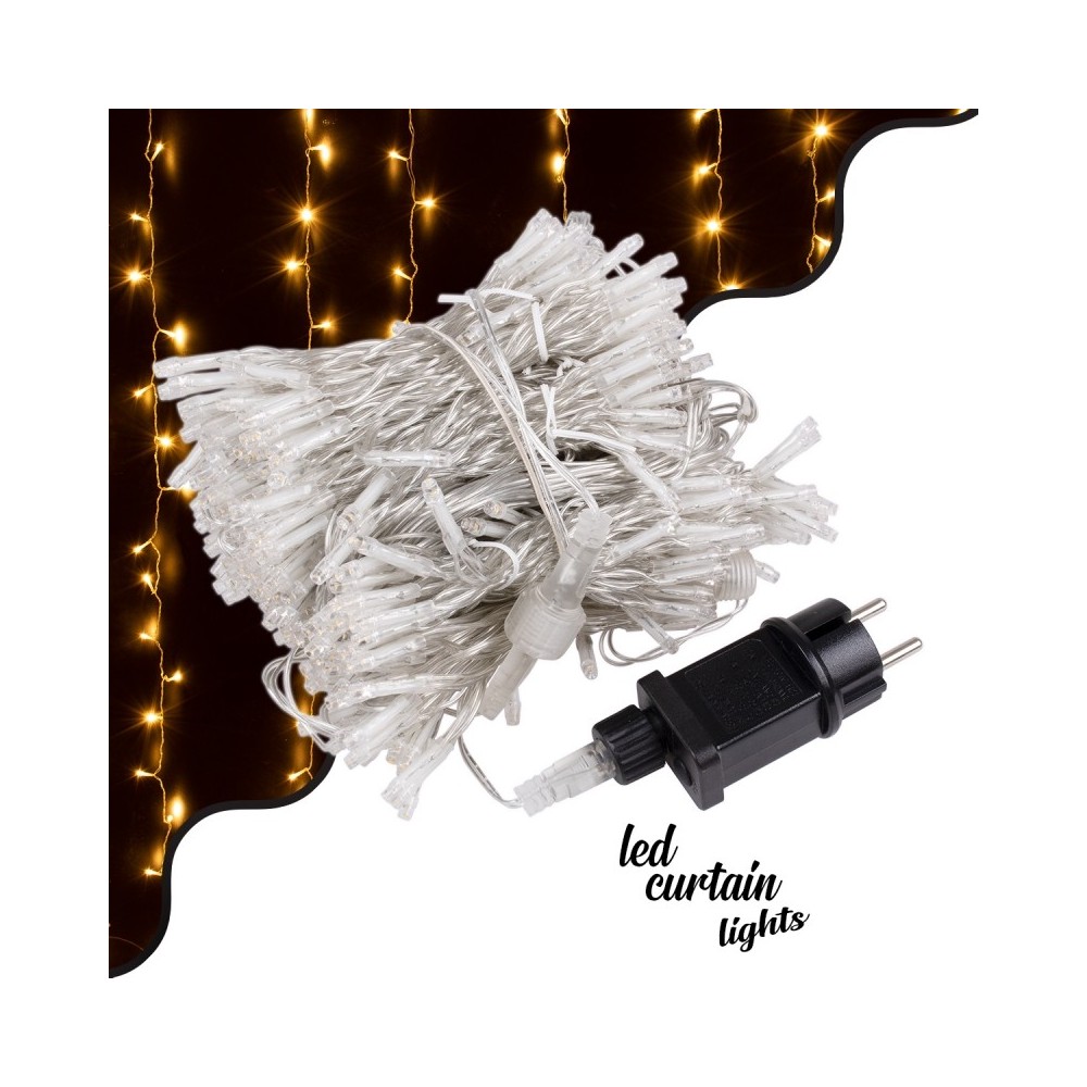 85830 Διακοσμητική Κουρτίνα 6 x 3 Μέτρα με Controller 8 Προγραμμάτων Εναλλαγών Φωτισμού - Επεκτεινόμενη 600 LED 6W AC 230V με Διάφανο Καλώδιο & Πρίζα Schuko Αδιάβροχη IP44 Θερμό Λευκό 3000K Μ6 x Υ3m