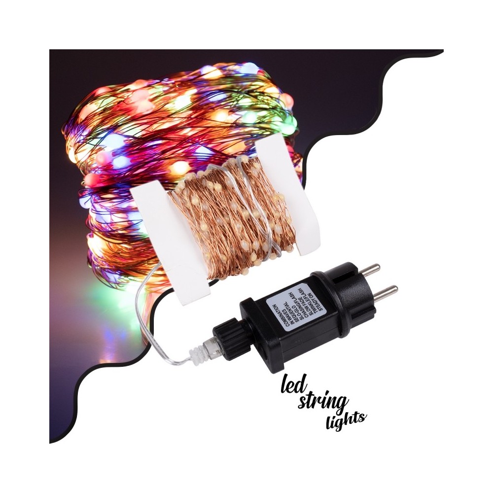 85844 Διακοσμητική Γιρλάντα 20 Μέτρα με Controller 8 Προγραμμάτων Εναλλαγών Φωτισμού - 200 LED 1.3W AC 230V με Χάλκινο Καλώδιο & Πρίζα Schuko Αδιάβροχη IP44 RGB Μ20m