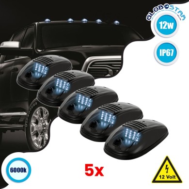 GloboStar® 85304 Πακέτο 5 Τεμάχια Φώτα Όγκου Οροφής - Running Lights για Αυτοκίνητα - SUV - Αγροτικά LED SMD 3030 12W 1200lm DC 12V με Διακόπτη On-Off Αδιάβροχα IP65 5x Ψυχρό Λευκό 6000K