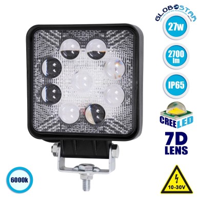 GloboStar® 85405 PRO Series Προβολέας Εργασίας - Working Light για Αυτοκίνητα & Φορτηγά LED CREE XBD 7D 27W 2700lm DC 10-30V Αδιάβροχο IP65 Ψυχρό Λευκό 6000K