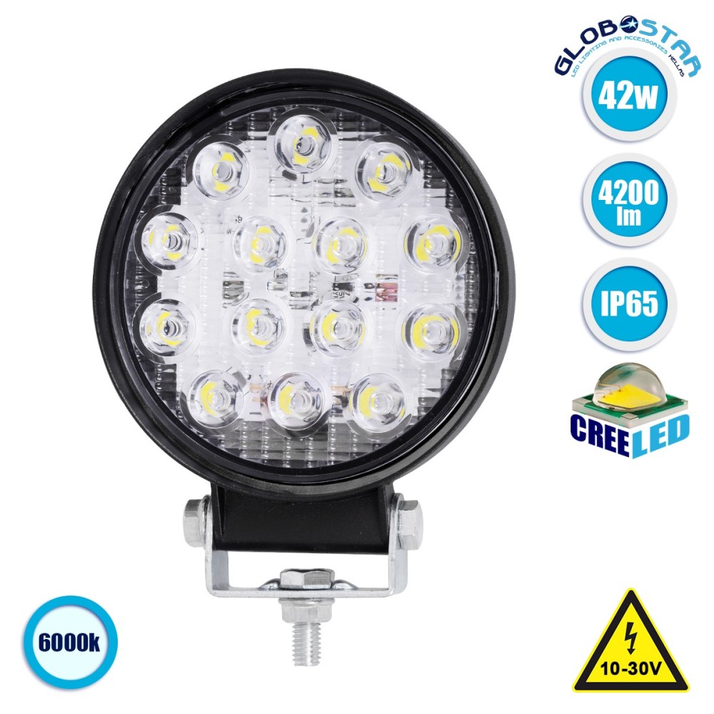 GLOBOSTAR® WORKPRO 85406 Προβολάκι LED 42W 4200lm 45° DC 10-30V Αδιάβροχο IP65 Ψυχρό Λευκό 6000K - CREE COB Chip - Μ11.4 x Π3 x Υ12.8cm - 2 Χρόνια Εγγύηση