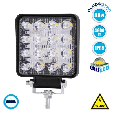 GLOBOSTAR® WORKPRO 85407 Προβολάκι LED 48W 4800lm 45° DC 10-30V Αδιάβροχο IP65 Ψυχρό Λευκό 6000K - CREE XBD Chip - Μ10.8 x Π3.2 x Υ12.8cm - 2 Χρόνια Εγγύηση