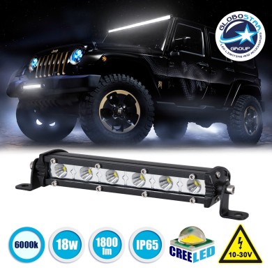 GloboStar® 85450 PRO Series Μπάρα Ίσια - Straight - DRL για Αυτοκίνητα & Φορτηγά LED CREE XBD 18W 1800lm DC 10-30V Αδιάβροχη IP65 Ψυχρό Λευκό 6000K