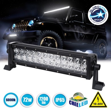 GloboStar® 85461 PRO Series Μπάρα Ίσια - Straight για Αυτοκίνητα & Φορτηγά LED CREE XBD 72W 7200lm DC 10-30V Αδιάβροχη IP65 Ψυχρό Λευκό 6000K