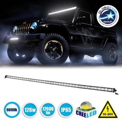 GloboStar® 85453 PRO Series Μπάρα Ίσια - Straight για Αυτοκίνητα & Φορτηγά LED CREE XBD 126W 12600lm DC 10-30V Αδιάβροχη IP65 Ψυχρό Λευκό 6000K
