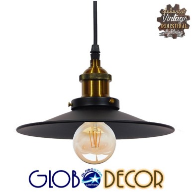GLOBOSTAR® CARAVEL 01167 Vintage Κρεμαστό Φωτιστικό Οροφής με Ντουί 1 x E27 AC 220-240V IP20 - Μαύρο & Χρυσό - Μ22 x Π22 x Υ13cm