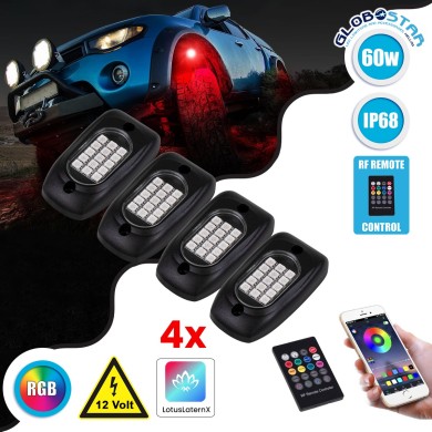 GloboStar® 85331 Car Underbody LED Flood Kit DC 12V 60W με Smart Bluetooth Controller - Εφαρμογή APP & Ασύρματο Χειριστήριο RF Αδιάβροχο IP68 Πολύχρωμο RGB