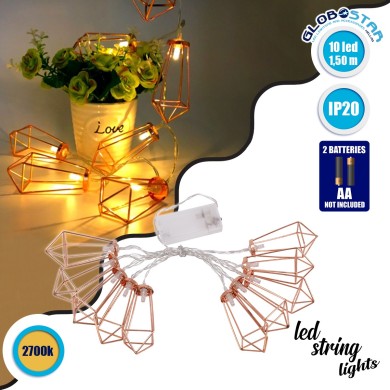 79803 Διακοσμητική Γιρλάντα Bronze Cone 1.5 Μέτρα με Διακόπτη On-Off - 10 LED 1W με Μπαταρίες 2xAA & Διάφανο Καλώδιο IP20 Θερμό Λευκό 2700K Μ1.5m