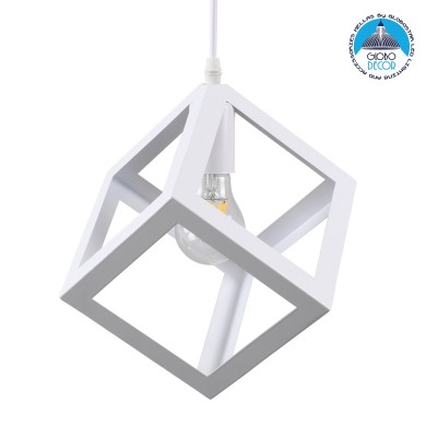 GLOBOSTAR® CUBE 00802 Μοντέρνο Κρεμαστό Φωτιστικό Οροφής με Ντουί 1 x E27 AC 220-240V IP20 - Λευκό - Μ25 x Π25 x Υ25cm