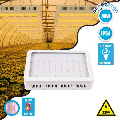 GloboStar® 85951 Grow Light Hydro Full Spectrum LED Φωτιστικό Ανάπτυξης Φυτών Υδροπονικού Θερμοκηπίου SMD 2835 70W 160° AC230V IP54 Εσωτερικού Χώρου για Κάλυψη Επιφάνειας 1.5m x 1.5m Πλήρους Φάσματος Φωτισμού