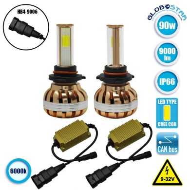 GloboStar® 99706 LED HID KIT HB4 9006 COB LED 45 Watt 4500 Lumen 9-32 Volt DC 6000k
