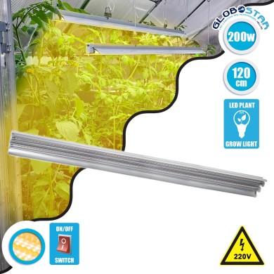 GloboStar® 85959 Linear Grow Light Hydro Spectrum LED Γραμμικό Φωτιστικό Ανάπτυξης Φυτών Υδροπονικού Θερμοκηπίου 120cm SMD 2835 200W 120° AC230V IP54 Εσωτερικού Χώρου για Κάλυψη Επιφάνειας 1.2m x 1.2m