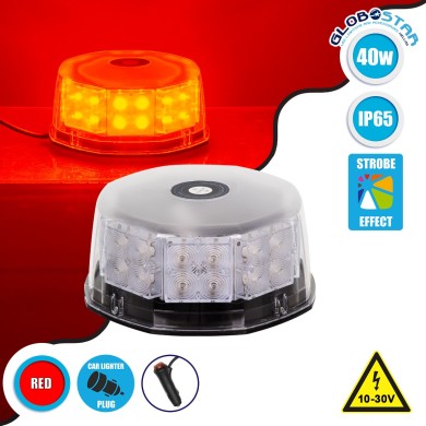 GloboStar® 85162 PRO Series Φάρος Σήμανσης Οχήματος Πυροσβεστικής για Αυτοκίνητα & Φορτηγά 6 Προγραμμάτων Φωτισμού STROBE LED 40W DC 10-30V Αδιάβροχος IP65 Κόκκινο