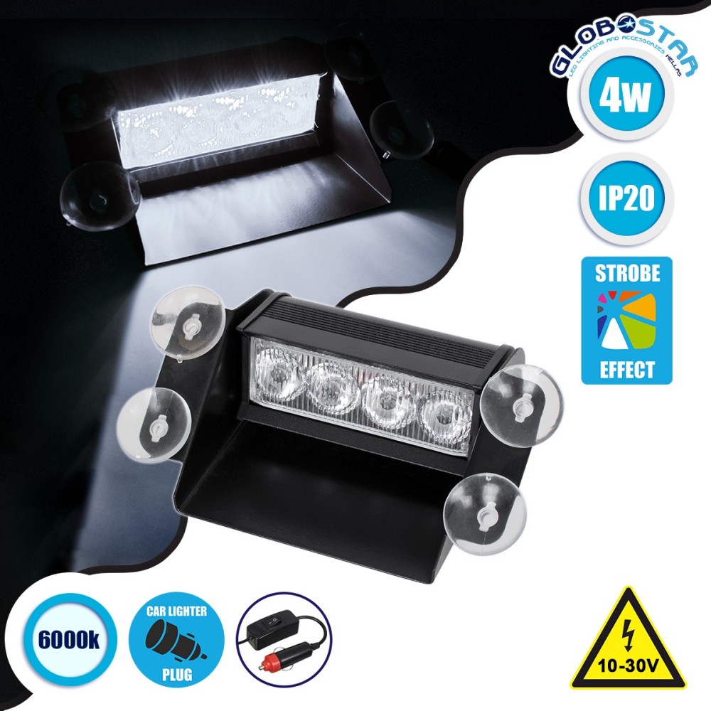 GloboStar® 85104 PRO Series Μπάρα Σήμανσης με Βεντούζες Στήριξης για Παρμπρίζ Οχήματος Ασθενοφόρου για Αυτοκίνητα & Φορτηγά 9 Προγραμμάτων Φωτισμού STROBE LED SMD 4W DC 10-30V IP20 Ψυχρό Λευκό 6000K
