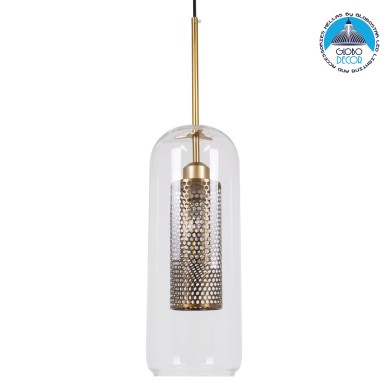 GLOBOSTAR® AVERY 00741 Μοντέρνο Κρεμαστό Φωτιστικό Οροφής με Ντουί 1 x E27 AC 220-240V IP20 - Διάφανο & Χρυσό - Μ15 x Π15 x Υ60cm