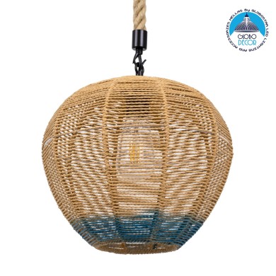 GLOBOSTAR® SIMON 00726 Boho Κρεμαστό Φωτιστικό Οροφής με Ντουί 1 x E27 AC 220-240V IP20 - Μπεζ & Μπλε - Μ30 x Π30 x Υ30cm