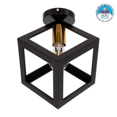 GLOBOSTAR® CUBE 00799 Μοντέρνο Φωτιστικό Οροφής με Ντουί 1 x E27 AC 220-240V IP20 - Μαύρο & Χρυσό - Μ25 x Π25 x Υ25cm