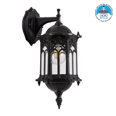 GLOBOSTAR® DARCY 00657 Vintage Φωτιστικό Τοίχου - Απλίκα με Ντουί 1 x E27 AC 220-240V IP20 - Μαύρο - Μ15.5 x Π15.5 x Υ34.5cm