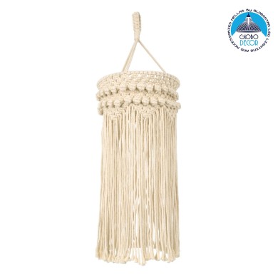 GloboStar® 36205 UGANDA Boho Καπέλο Φωτιστικού- Μακραμέ Πλεκτό Χειροποίητο Μπεζ Βαμβακερό Νήμα - Μ25 x Π25  x Υ70cm