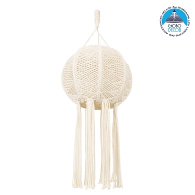 GloboStar® 36214 EGYPT Boho Καπέλο Φωτιστικού- Μακραμέ Πλεκτό Χειροποίητο Μπεζ Βαμβακερό Νήμα - Μ30 x Π30  x Υ75cm