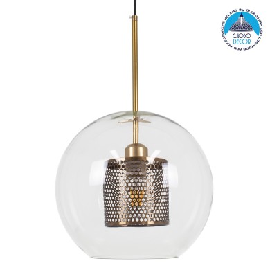 GLOBOSTAR® AVERY 00740 Μοντέρνο Κρεμαστό Φωτιστικό Οροφής με Ντουί 1 x E27 AC 220-240V IP20 - Διάφανο & Χρυσό - Μ30 x Π30 x Υ48cm