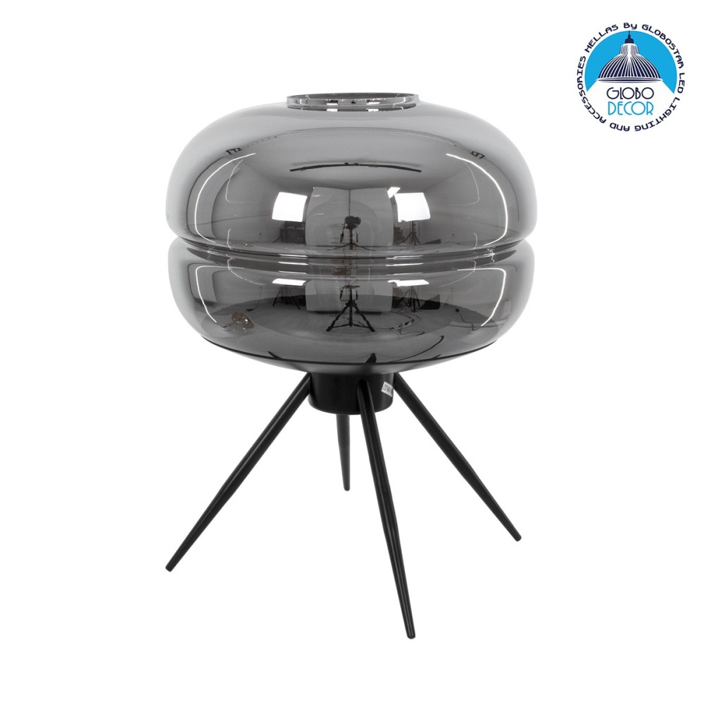 GLOBOSTAR® JAVAN 00738 Μοντέρνο Επιτραπέζιο Φωτιστικό Πορτατίφ με Ντουί 1 x E27 AC 220-240V IP20 - Μαύρο Φιμέ & Μαύρο - Μ30 x Π30 x Y19cm