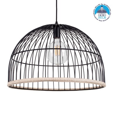 GLOBOSTAR® NEVIS 00681 Μοντέρνο Κρεμαστό Φωτιστικό Οροφής με Ντουί 1 x E27 AC 220-240V IP20 - Μαύρο & Μπεζ - Μ49 x Π49 x Υ34.5cm