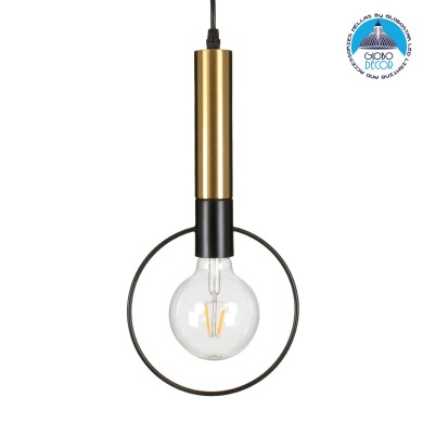 GLOBOSTAR® OLVERO 00772 Μοντέρνο Κρεμαστό Φωτιστικό Οροφής με Ντουί 1 x E27 AC 220-240V IP20 - Μαύρο & Χρυσό - Μ18 x Π4 x Y38cm