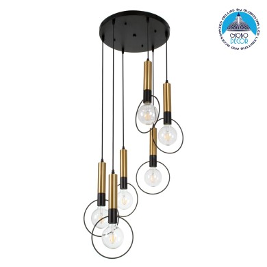 GLOBOSTAR® OLVERO 00774 Μοντέρνο Κρεμαστό Φωτιστικό Οροφής με Ντουί 6 x E27 AC 220-240V IP20 - Μαύρο & Χρυσό - Μ55 x Π55 x Y130cm