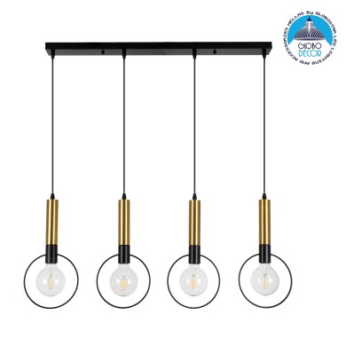 GLOBOSTAR® OLVERO 00775 Μοντέρνο Κρεμαστό Φωτιστικό Οροφής με Ντουί 4 x E27 AC 220-240V IP20 - Μαύρο & Χρυσό - Μ90 x Π18 x Y130cm