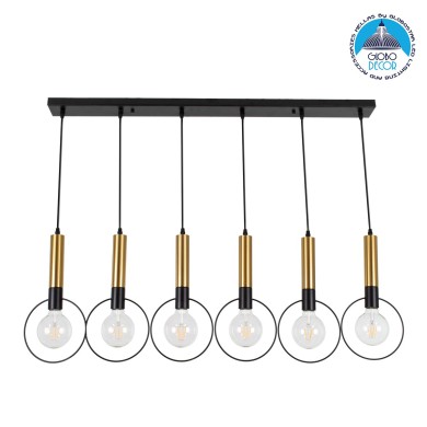 GLOBOSTAR® OLVERO 00776 Μοντέρνο Κρεμαστό Φωτιστικό Οροφής με Ντουί 6 x E27 AC 220-240V IP20 - Μαύρο & Χρυσό - Μ110 x Π18 x Y130cm
