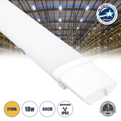 GloboStar® 60163 LED Γραμμικό Βιομηχανικό Φωτιστικό Tri-Proof 60cm 18W 1936lm 120° AC 220-240V Αδιάβροχο IP65 Μ60 x Π6 x Υ4cm Θερμό Λευκό 2700K - 3 Χρόνια Εγγύηση