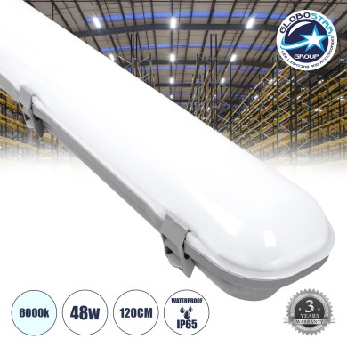 GloboStar® 60173 LED Γραμμικό Βιομηχανικό Φωτιστικό Tri-Proof 120cm 48W 5617lm 120° AC 220-240V Αδιάβροχο IP65 Μ120 x Π10,5 x Υ8cm Ψυχρό Λευκό 6000K - 3 Χρόνια Εγγύηση
