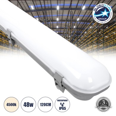 GloboStar® 60174 LED Γραμμικό Βιομηχανικό Φωτιστικό Tri-Proof 120cm 48W 5522lm 120° AC 220-240V Αδιάβροχο IP65 Μ120 x Π10,5 x Υ8cm Φυσικό Λευκό 4500K - 3 Χρόνια Εγγύηση