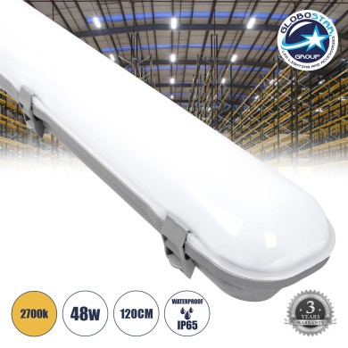 GloboStar® 60175 LED Γραμμικό Βιομηχανικό Φωτιστικό Tri-Proof 120cm 48W 5426lm 120° AC 220-240V Αδιάβροχο IP65 Μ120 x Π10,5 x Υ8cm Θερμό Λευκό 2700K - 3 Χρόνια Εγγύηση
