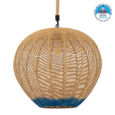 GLOBOSTAR® SIMON 00727 Boho Κρεμαστό Φωτιστικό Οροφής με Ντουί 1 x E27 AC 220-240V IP20 - Μπεζ & Μπλε - Μ50 x Π50 x Y47cm
