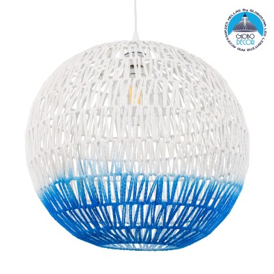 GLOBOSTAR® SANTOR 00729 Boho Κρεμαστό Φωτιστικό Οροφής με Ντουί 1 x E27 AC 220-240V IP20 - Λευκό & Μπλε - Μ50 x Π50 x Y50cm