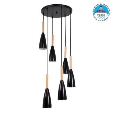 GLOBOSTAR® DILLON 00628 Μοντέρνο Κρεμαστό Φωτιστικό Οροφής με Ντουί 6 x E27 AC 220-240V IP20 - Μαύρο & Μπεζ - Μ52 x Π52 x Y130cm