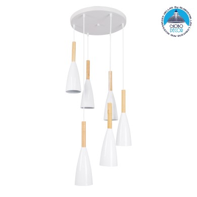 GLOBOSTAR® DILLON 00629 Μοντέρνο Κρεμαστό Φωτιστικό Οροφής με Ντουί 6 x E27 AC 220-240V IP20 - Λευκό & Μπεζ - Μ52 x Π52 x Y130cm