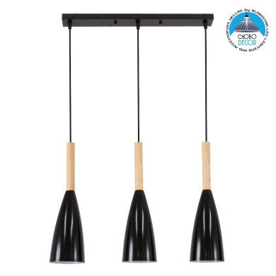 GLOBOSTAR® DILLON 00630 Μοντέρνο Κρεμαστό Φωτιστικό Οροφής με Ντουί 3 x E27 AC 220-240V IP20 - Μαύρο & Μπεζ - Μ54 x Π14 x Υ130cm